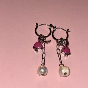PLAYBOY Silver and Pink Earrings with Pearl Charms